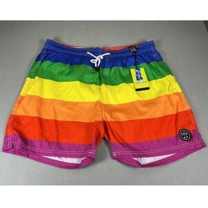 Exist Swim Men's Pride Rainbow Striped Swim Trunks Board Shorts XXL NWT